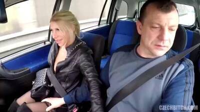 Slutty blonde is wearing erotic, black stockings while getting fucked very hard, in the car - sunporno.com
