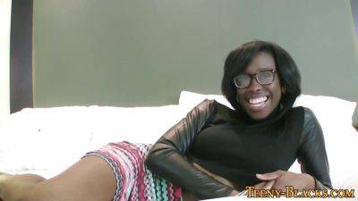 Watch this ebony babe take a hard pounding and get a sticky load on her pretty face - sexu.com