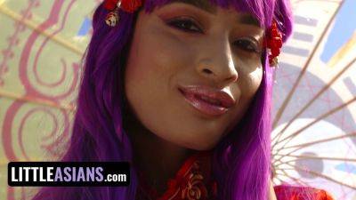 Avery Black, the purple-haired Asian princess, gets wild in costume & deepthroats hard - sexu.com - Usa